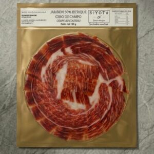 Sachet 100g jambon 50% ibérique cebo de campo tranché étiquette verte